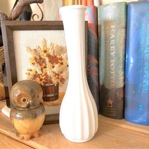 Vintage White Milk Glass Textured Bud Vase